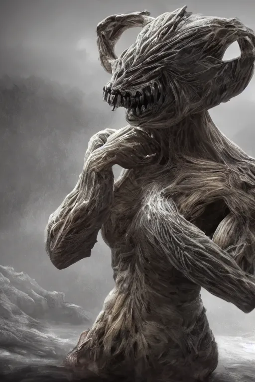 Image similar to A creature made out of hands, 4k UHD, desktop wallpaper, top image of all time on /r/ImaginaryMonsters subreddit