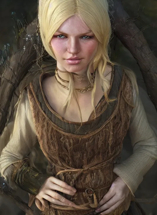 happy blonde peasant woman, fantasy, medieval, vivid Stable Diffusion