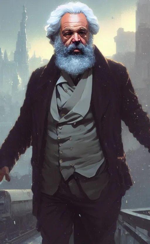 Image similar to highly detailed portrait of karl marx in gta v, stephen bliss, unreal engine, fantasy art by greg rutkowski, loish, rhads, ferdinand knab, makoto shinkai and lois van baarle, ilya kuvshinov, rossdraws, tom bagshaw, global illumination, radiant light, detailed and intricate environment, space, galaxy