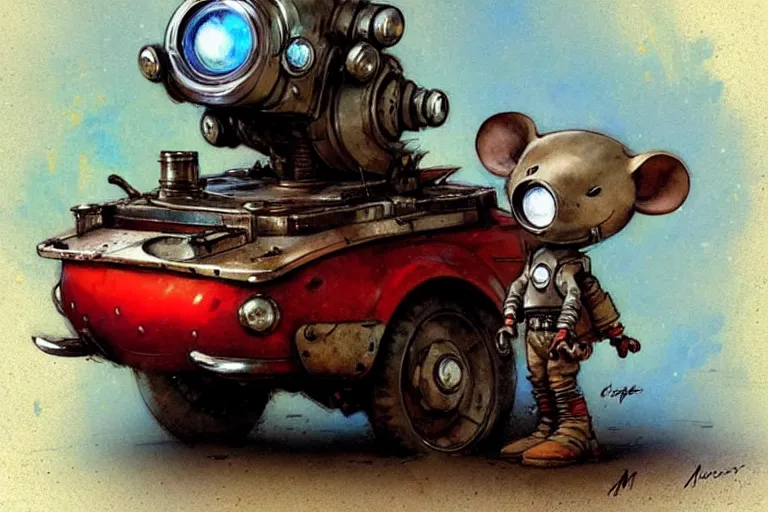 Image similar to adventurer ( ( ( ( ( 1 9 5 0 s retro future robot mouse explorer vehical. muted colors. ) ) ) ) ) by jean baptiste monge!!!!!!!!!!!!!!!!!!!!!!!!! chrome red