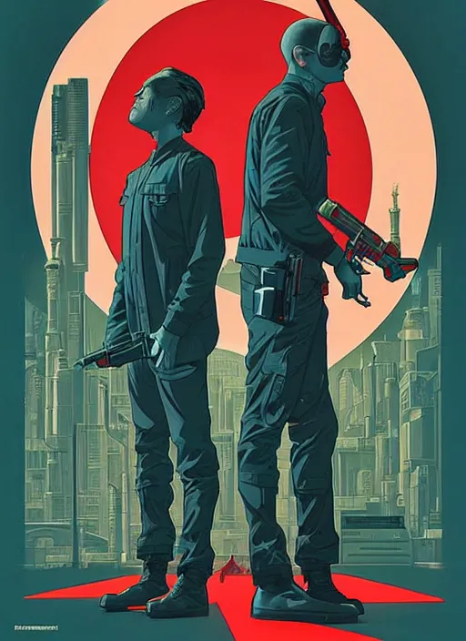 Prompt: Transhumanist propaganda poster artwork by Michael Whelan and Tomer Hanuka, retrofuturistic, clean