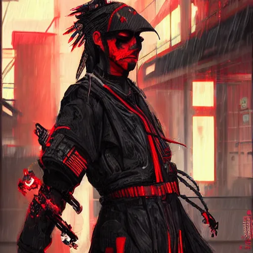 Image similar to artstation epic tengu digital painting in a cyberpunk scene, very detailed, , portrait, high contrast