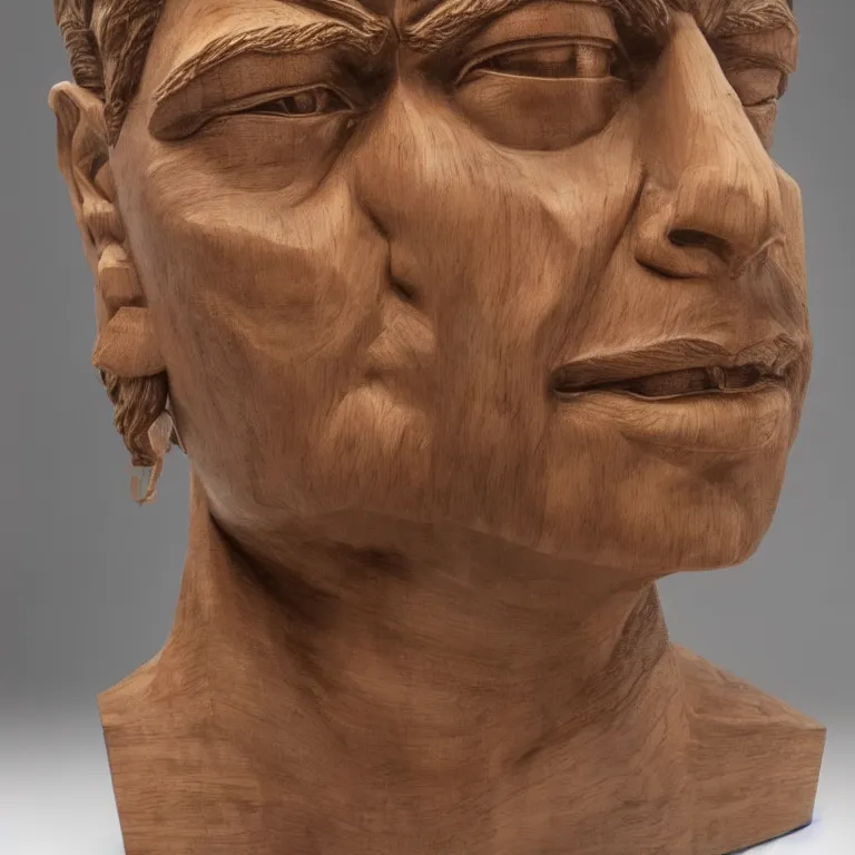 Image similar to public sculpture minimalist bust portrait of a shah rukh khan, beautiful symmetrical face accurate face detailed face realistic proportions, carved out of cedar wood on a pedestal by stephan balkenhol and martin puryear and ron mueck, hyperrealistic dramatic lighting shocking detail trending on artstation 8 k