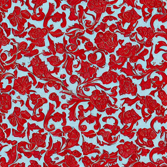 Prompt: a digital painting of medieval floor tiles, alternating red and white with images of heraldic roses, highly detailed, digital art, artstation hd