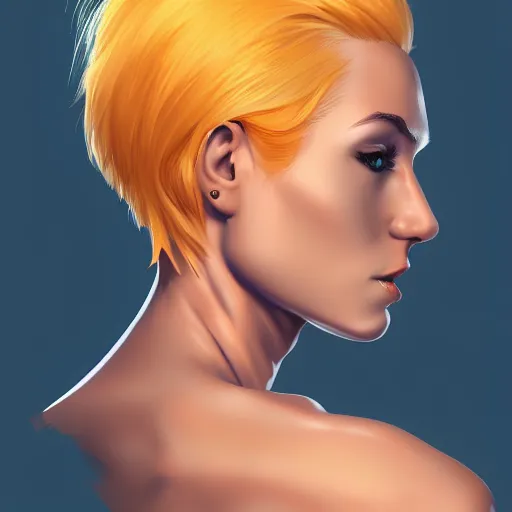 Image similar to a stunning upper body portrait of a beautiful woman with bleach blonde fiery hair by marvel comics, digital art, trending on artstation