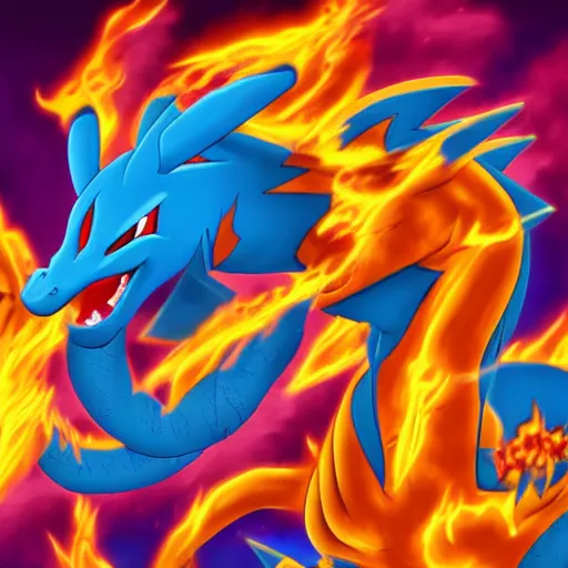 Prompt: highly detailed, charizard against mega charizard X, epic fight, flames, smokes, dark, storm