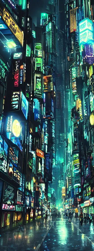 Prompt: A magnificent dark neon futuristic cyberpunk city bustling street at night made in cinema4d, hyper realistic, extreme details, cinematic