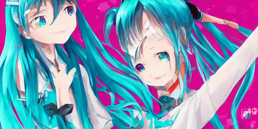 Image similar to hatsune miku , digital art, art station, tredning on art station, anime, colorful art