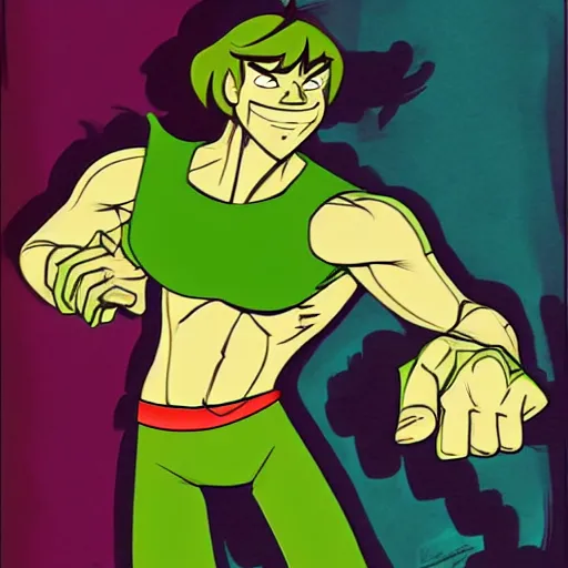 Image similar to a buff shaggy rogers powering up, concept art by hanna - barbera, behance, dau - al - set, groovy, anime, epic