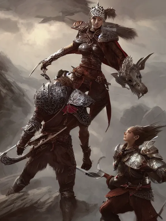 Image similar to a beautiful hyper realistic detailed epic concept art despising a noble knight women guided by the spirit of the great raccoon, in the style of dragon age, featured on artstation