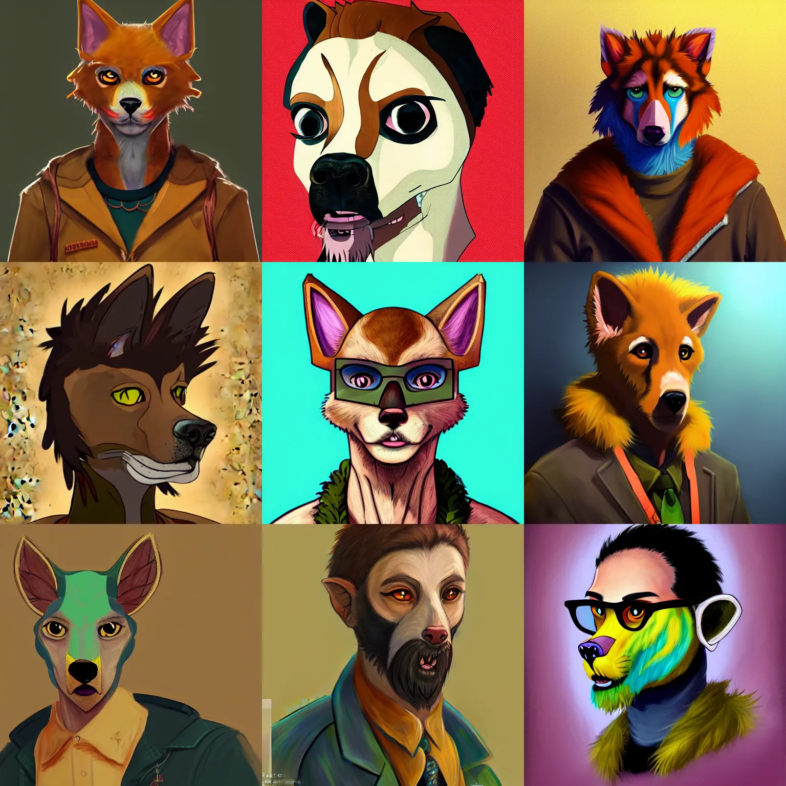 Prompt: painted portrait of a fursona, in the style of the characters from the pc game disco elysium ( by za / um )