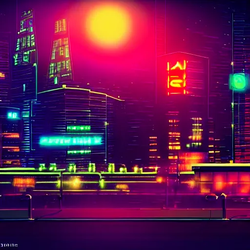 Prompt: a city at night. neon lights, futuristic, hyperrealistic, highly detailed, variable lighting, dramatic, cyperpunk