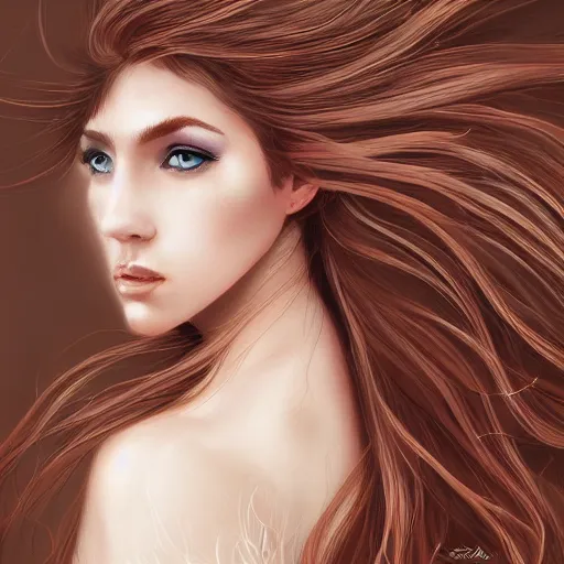 Image similar to A portrait of an attractive young female with beautiful long hair, wind blowing and hair flowing , intricate, highly detailed, elegant, digital painting, trending on artstation