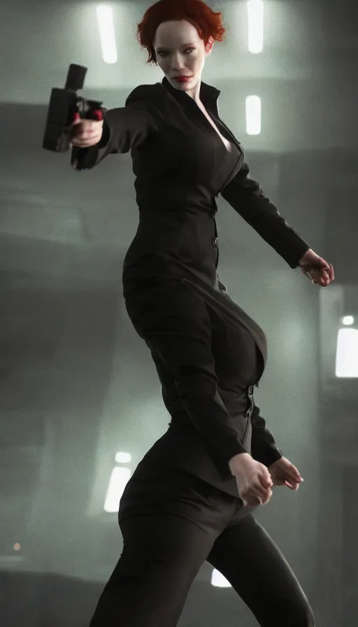 Prompt: Christina Hendricks in the Matrix, perfectly-centered-photograph of Christina Hendricks, film still, sweaty, dynamic action pose, insane detail, intricate, highly detailed, Zeiss Lens, DSLR photography, smooth, sharp focus, Unreal Engine 5, Octane Render, Redshift, 8K