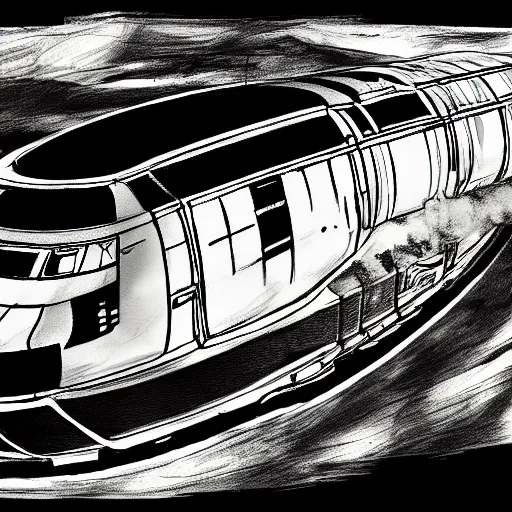 Prompt: bad child drawing of a space train