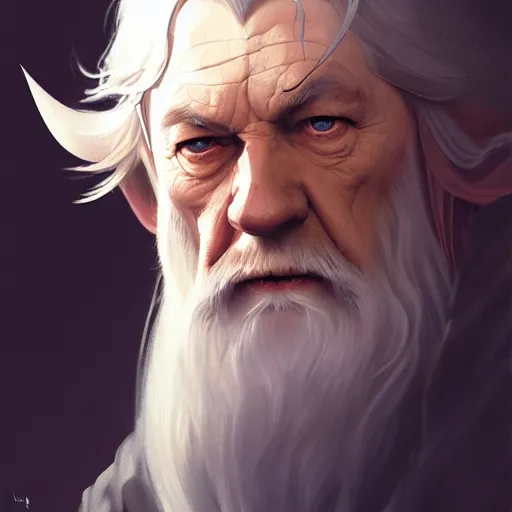 Image similar to portrait of gandalf the white 4 k, concept art, by wlop, ilya kuvshinov, artgerm, krenz cushart, greg rutkowski, pixiv. cinematic dramatic atmosphere, sharp focus, volumetric lighting, cinematic lighting, studio quality