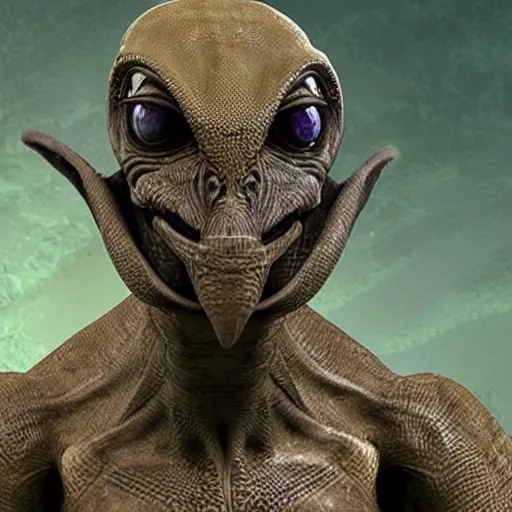Prompt: erectus alien sentient race of reptiles, highly detailed