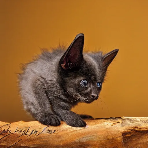 Image similar to bat kitten hybrid, bold natural colors, national geographic photography, masterpiece, full shot