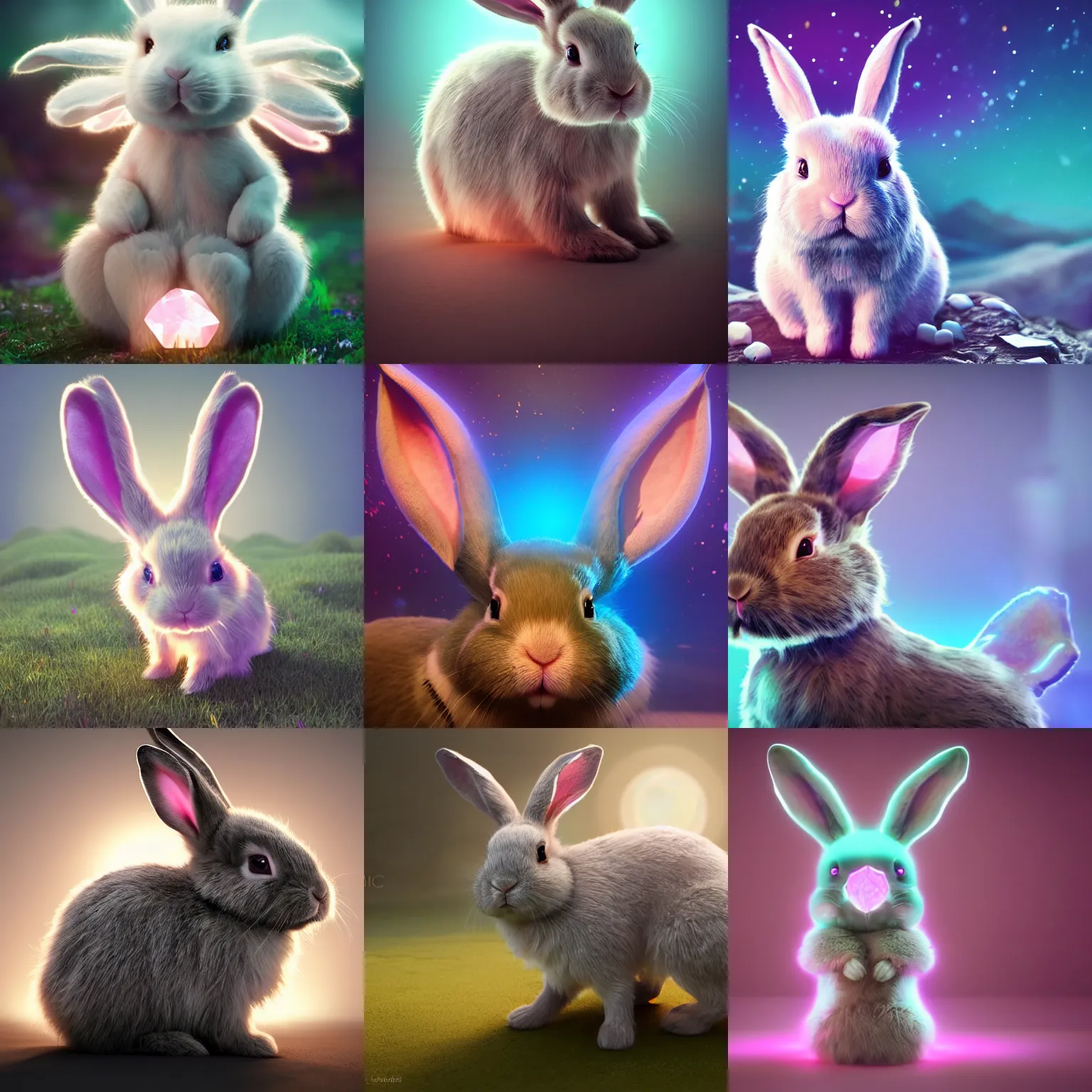 Prompt: a very cute bunny with symbiotic crystals on his back, crystal horns, realistic, fantasy, octane render, luminous atmosphere, iridescent colors, bunny, 8K