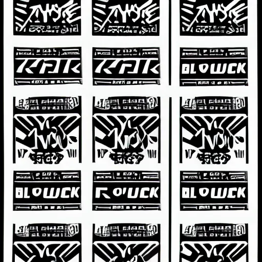 Image similar to black on white graphic design stickers in style of david rudnick, eric hu, y 2 k,