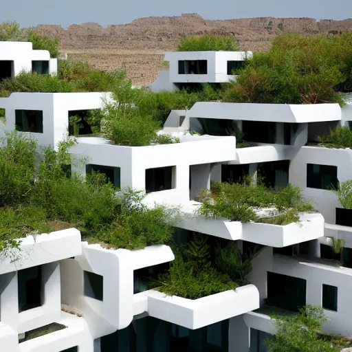 Image similar to white habitat 6 7, ecofuturism lego architect building in the dessert, lush plants and infinite pool