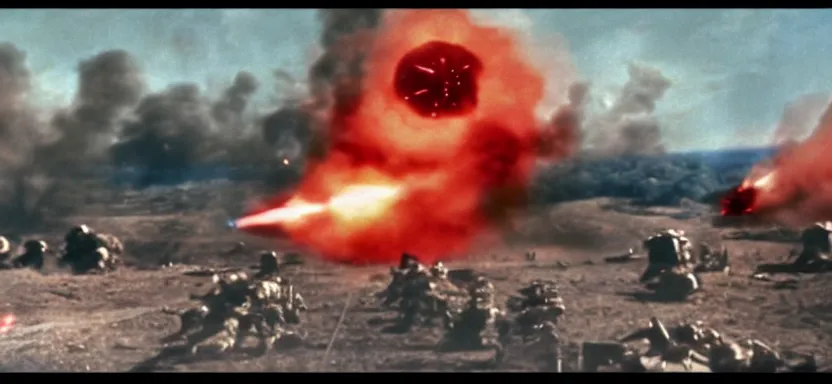 Prompt: a film still of an epic ww 2 space battle, explosions, directed by roger corman, wide angle, rule of thirds, colorful, 4 k, hd, hyperrealistic, 7 0 mm