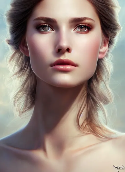 Image similar to a gorgeous female photo, professionally retouched, soft lighting, wearing a feather dress, realistic, smooth face, perfect eyes, wide angle, sharp focus on eyes, 8 k high definition, insanely detailed, intricate, elegant, art by artgerm and greg rutkowski and stefan kostic