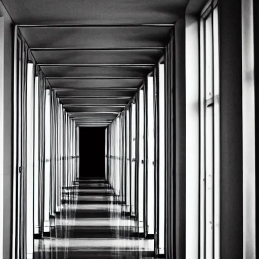 Prompt: photo of an endless corridor made of mirrors