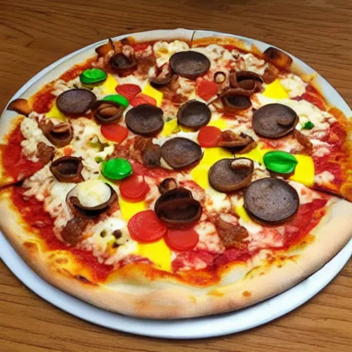 Prompt: pizza with minecraft toppings