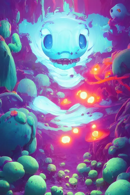 Image similar to smurf ghost creature animal sushi cristal very big eye roots cactus elemental flush of force nature micro world fluo fishscale, behance hd by jesper ejsing, by rhads, makoto shinkai and lois van baarle, ilya kuvshinov, rossdraws radiating a glowing aura global illumination ray tracing hdr