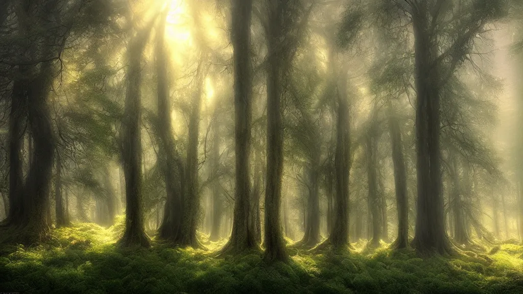 Image similar to incredible trees in a forest marc adamus, beautiful dramatic lighting