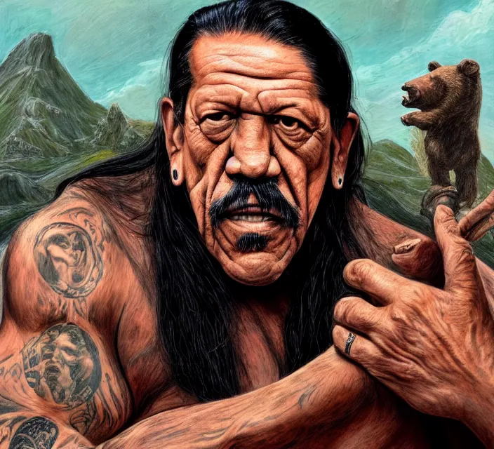 Prompt: danny trejo throwing a bear franklin booth