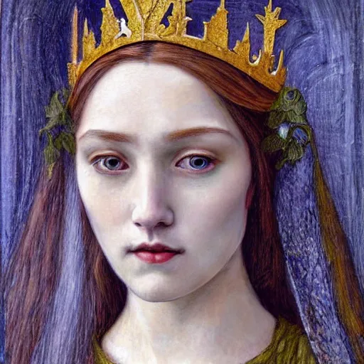 Prompt: detailed realistic beautiful young medieval queen face portrait by quinton hoover, art nouveau, symbolist, visionary, gothic, pre - raphaelite