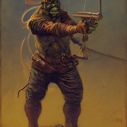 Prompt: orc spaceman shooting a bow, digital painting, by bowater charlie, by delville jean