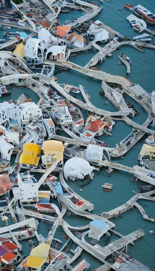 Prompt: color pentax photograph of massive, pristine, frank gehry storm surge barriers, from an aerial perspective. very beautiful!!!