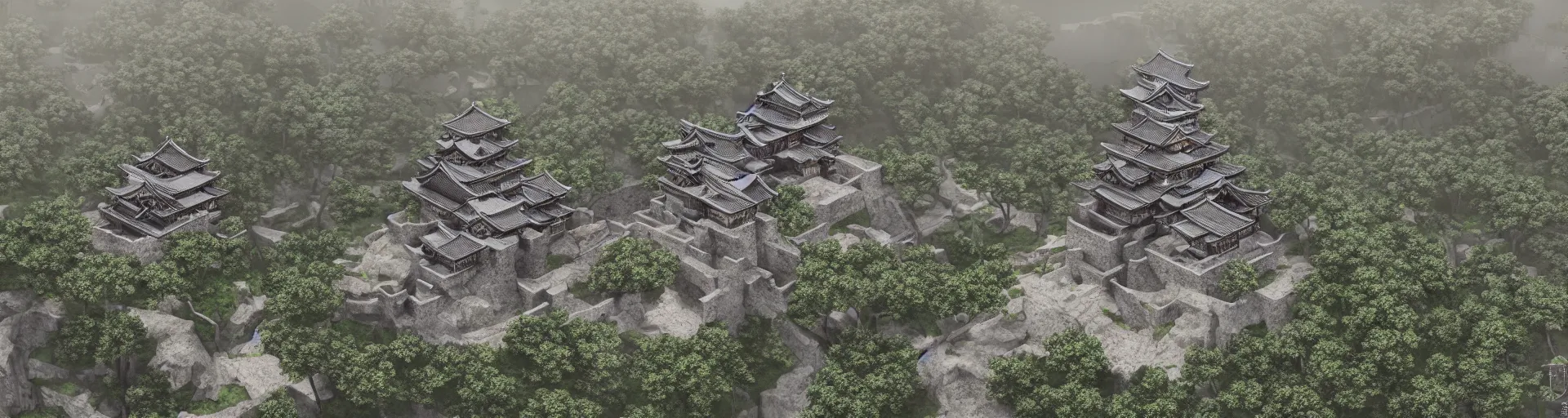 Image similar to photo realistic landscape of medieval japan castle, aerial photography, exquisite detail, octane render, 8 k postprocessing,