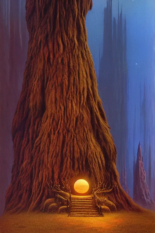 Image similar to emissary the forest moon home of the furry ewoks ( designated : ix 3 2 4 4 - a ) by arthur haas and bruce pennington and john schoenherr, cinematic matte painting, 8 k, dark color palate