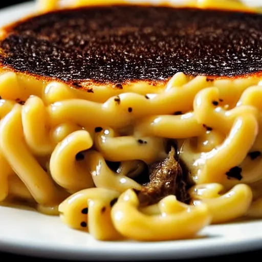 Prompt: a close - up shot of vegemite on top of macaroni and cheese, hd, photo, soft lighting, food