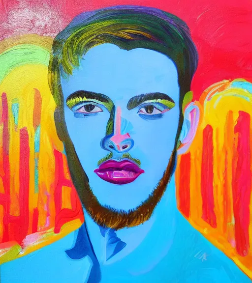 Image similar to a vivid colourful painting of the most handsome young man in the world, seductive, beautiful, perfect.