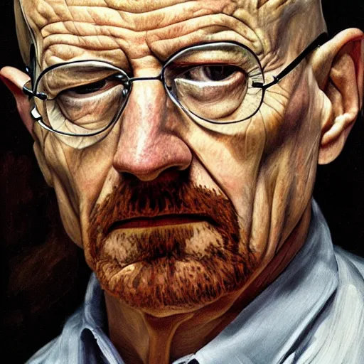 Prompt: high quality high detail painting by lucian freud, hd, portrait of walter white