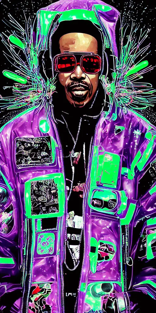 Prompt: detailed Stevie Wonder portrait Neon Operator, cyberpunk futuristic neon, reflective puffy coat, decorated with traditional Japanese ornaments by Ismail inceoglu dragan bibin hans thoma !dream detailed portrait Neon Operator Girl, cyberpunk futuristic neon, reflective puffy coat, decorated with traditional Japanese ornaments by Ismail inceoglu dragan bibin hans thoma greg rutkowski Alexandros Pyromallis Nekro Rene Maritte Illustrated, Perfect face, fine details, realistic shaded, fine-face, pretty face