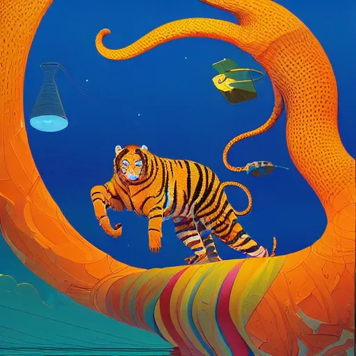 Prompt: colourful breathtakingly weird beautiful powerful magical wonderfully majestic beautifully cool isometric tiger by michael whelan and moebius and beeple and kilian eng and dan mcpharlin and pascal blanche and jamie hewlett and richard dadd, 8 k artstation