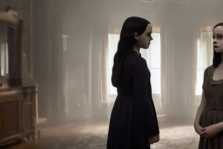 Prompt: a scene of wednesday addams in the haunting of hill house ( 2 0 1 8 ), 8 k, 4 k hd