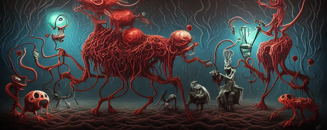 Image similar to whimsical alchemical creatures, surreal dark uncanny painting by ronny khalil