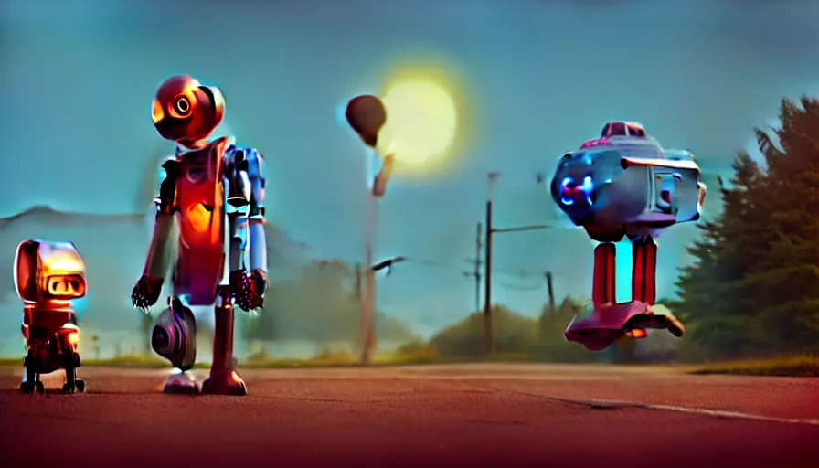 Image similar to tall cute robot with his best dog friend, by Simon Stalenhag, unreal engine, octane render, 8k, rule of thirds