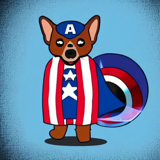 Prompt: corgi dressed as captain america, comic, vector art