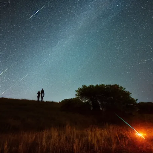 Prompt: perseid meteor shower, great space, glowy, astrophotographie, 8 k, high resolution, epic composition