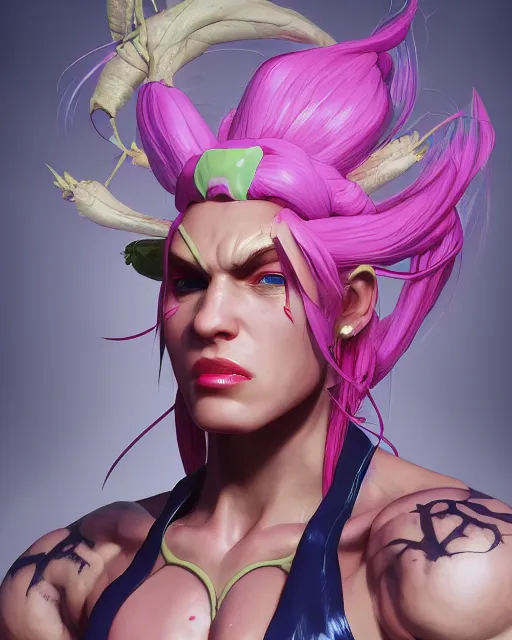Image similar to portrait of poison from street fighter, au naturel, hyper detailed, digital art, trending in artstation, cinematic lighting, studio quality, smooth render, unreal engine 5 rendered, octane rendered, art style by klimt and nixeu and ian sprigger and wlop and krenz cushart.