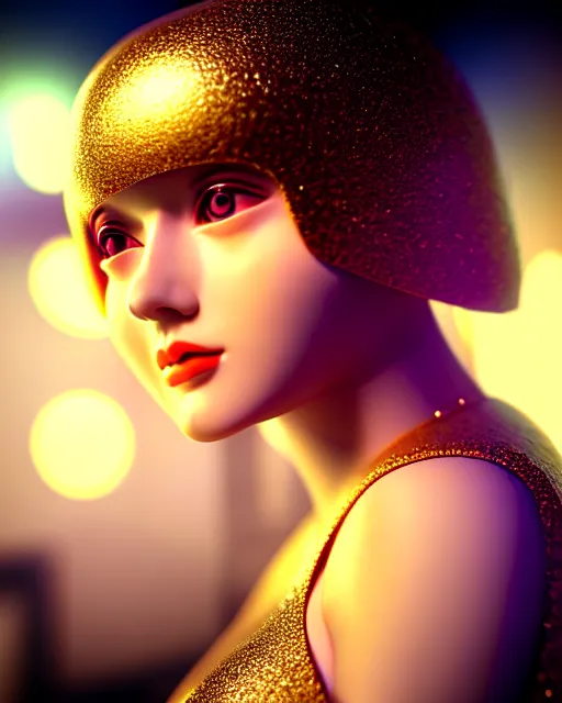 Image similar to dreamy young beautiful female artificial intelligence, metropolis, cinematic, rim light, bokeh, photo - realistic, elegant, high detail, 8 k, masterpiece, photo taken in 1 9 3 0