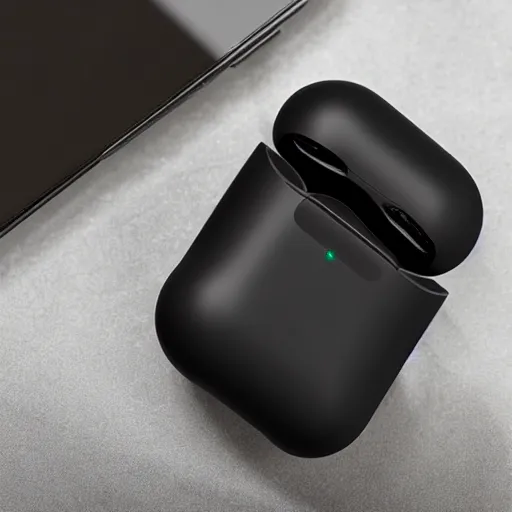 Prompt: black airpods pro case with marshmallow design on the case, studio, product photo